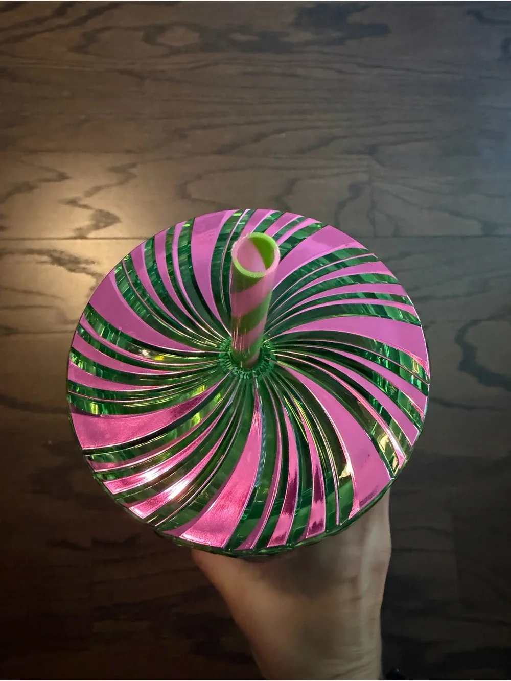 Starbucks WICKED Metallic Green & Pink Swirl Tumbler with Straw